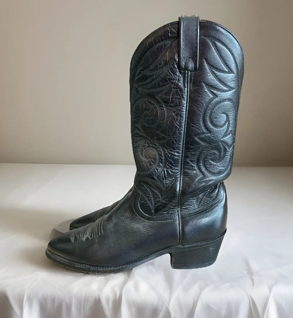 Vintage Mens Acme 16105 Black Cowboy Boots Size 10 D